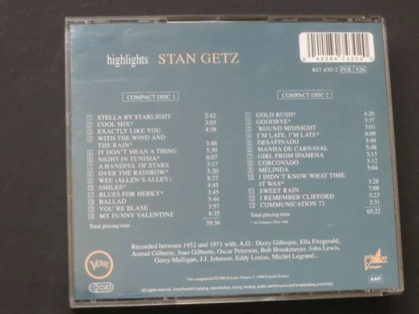 Highlights STAN GETZ 1990 CD Top-quality Free UK shipping