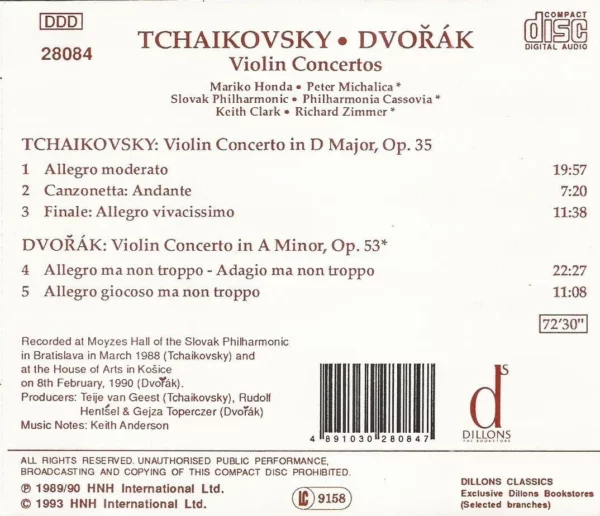 Tchaikovsky / Dvorak - Violin Concertos various 1993 CD Top-quality