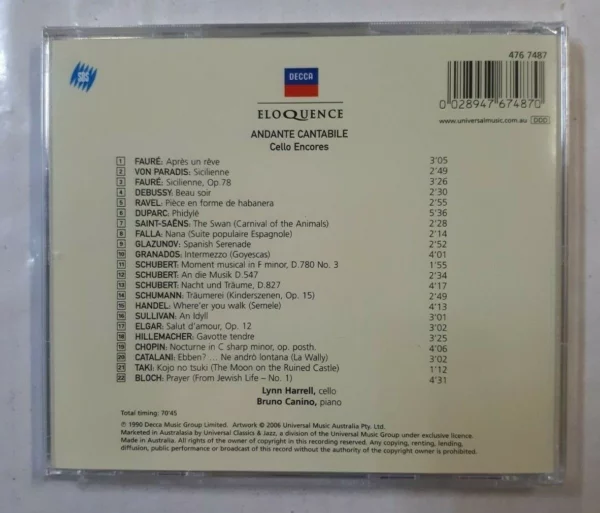 Cello Encores Andante Cantabile 2006 CD Top-quality Free UK shipping