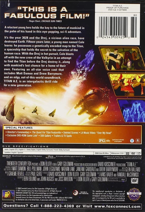 Titan A.E. Matt Damon 2000 DVD Top-quality Free UK shipping