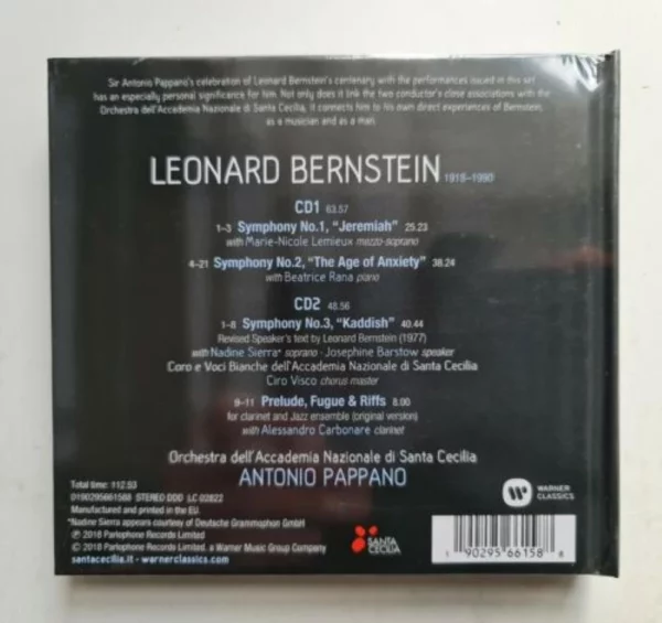 Bernstein: Symphonies Nos. 1 - 3 Antonio Pappano 2018 CD Top-quality