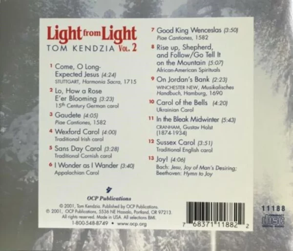 Tom Kendzia, Light From Light Vol. 2 Christmas Tom Kendzia 2001 CD Top-quality