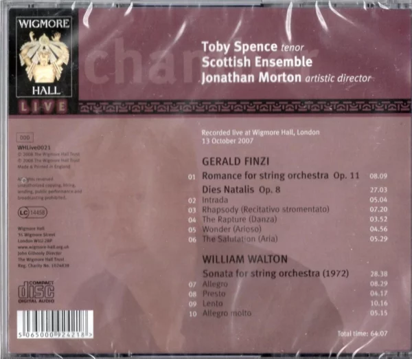 Finzi - Dies Natalis; Walton - String Sonata Scottish Enseble 2008 CD