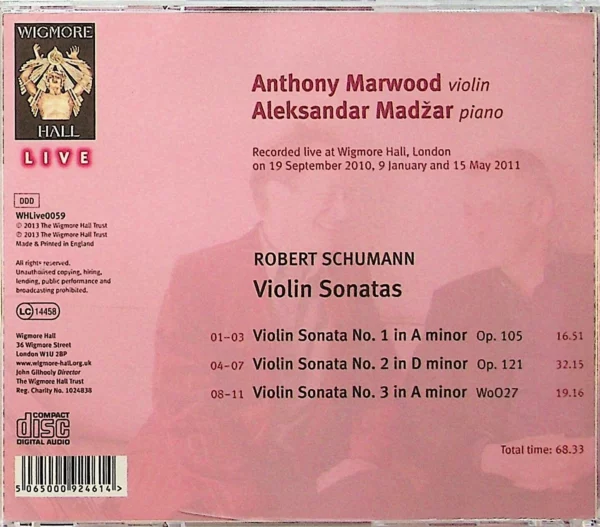 Anthony Marwood, Aleksandar Madžar, Robert Schumann - Violin Sonatas 2013 New CD