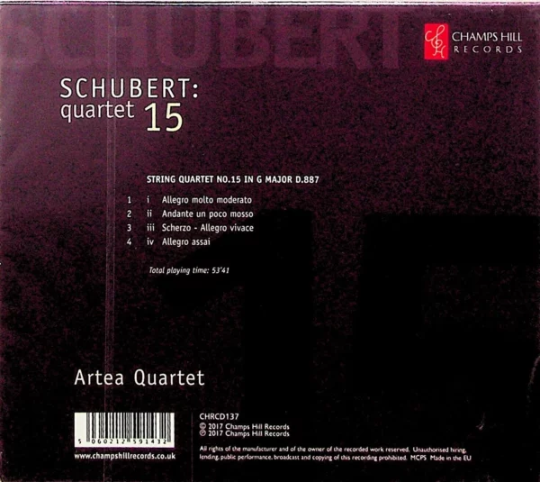 SCHUBERT QUARTET 15 Artea Quartet 2017 New CD Top-quality Free UK shipping