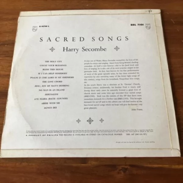 Harry Secombe Sacred Songs UK 7" Vinyl Record EP 1959 BBE12300 Philips 45 EX-