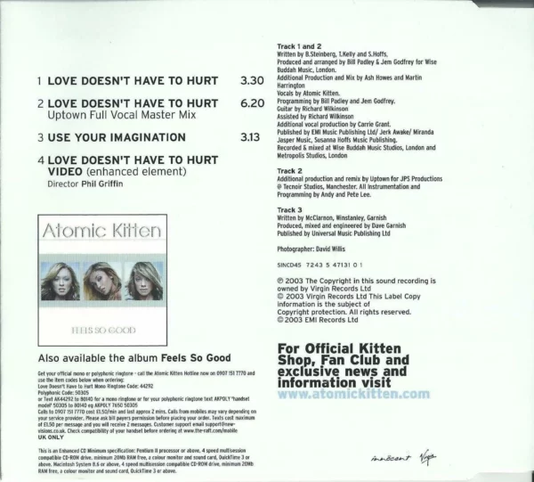 Love Doesn't Have to Hurt Atomic Kitten 2003 CD Top-quality Free UK shipping