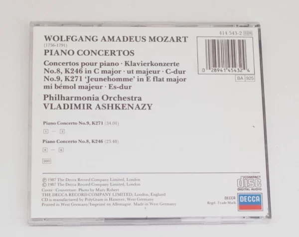 Piano Concerti 8 & 9 Mozart 1987 CD Top-quality Free UK shipping