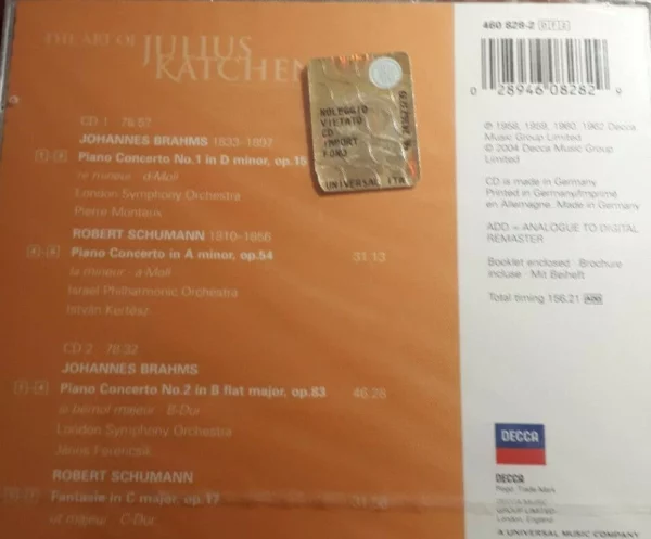 The Art of Julius Katchen: Volume 3 Brahms & Schumann Piano Concertos 2004 CD