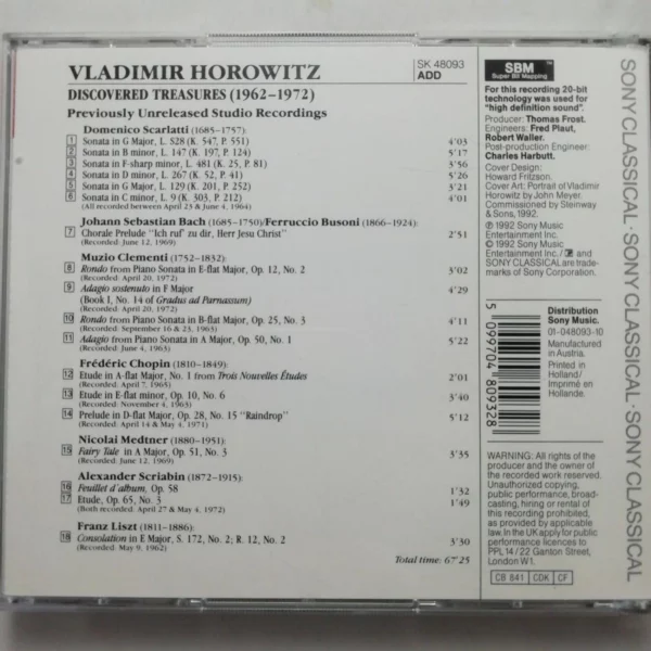 Horowitz: Discovered Treasures various 1992 CD Top-quality Free UK shipping