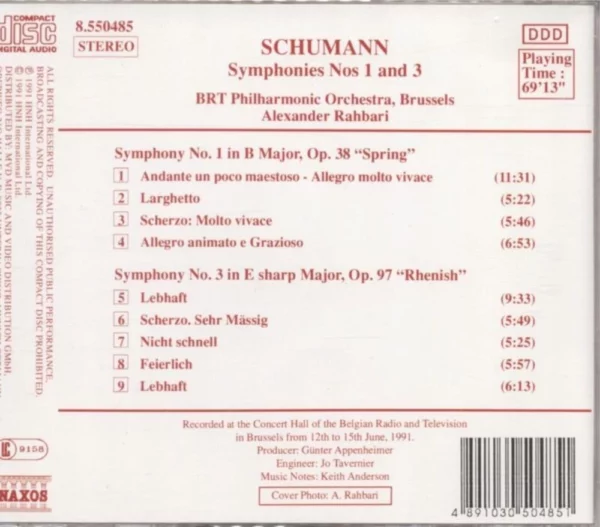 Schumann;Symphonies 1 + 3 Alexander Rahbari 1991 CD Top-quality