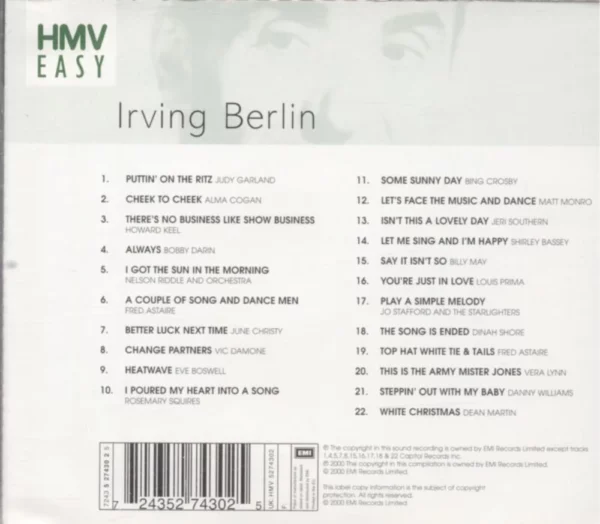 Songs of Irving Berling Various 2000 CD Top-quality Free UK shipping