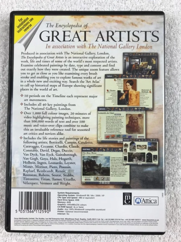 Encyclopedia of Great Artists Windows 98,Me,2000,XP New Top-quality