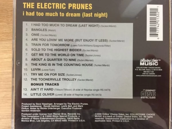 I Had Too Much to Dream The Electric Prunes 2000 CD Top-quality