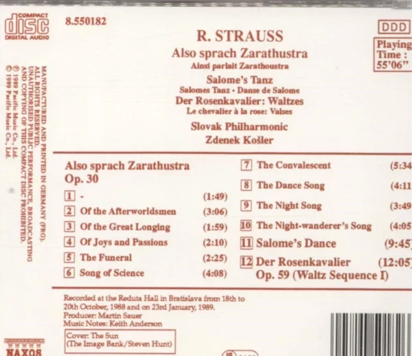 Strauss: Also Sprach Zarathust Slovak Philharmonic Orchestra 1989 CD Top-quality