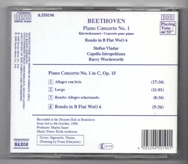 Beethoven Piano Concerto No. 1 various 1989 CD Top-quality Free UK shipping