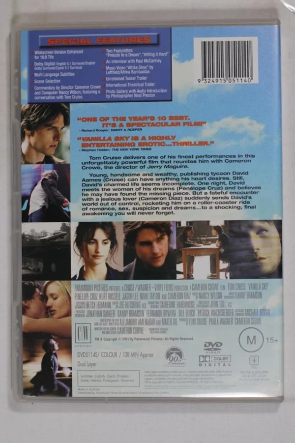 Vanilla Sky Tom Cruise 2002 DVD Top-quality Free UK shipping