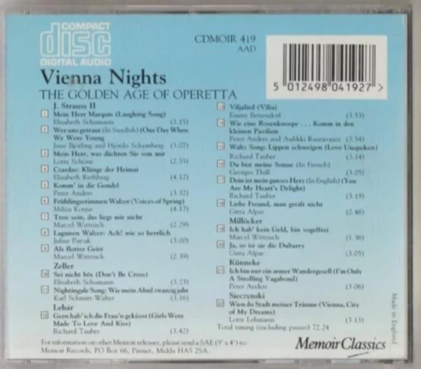 Vienna Nights - Golden Age Of Operetta Various 1992 CD Top-quality