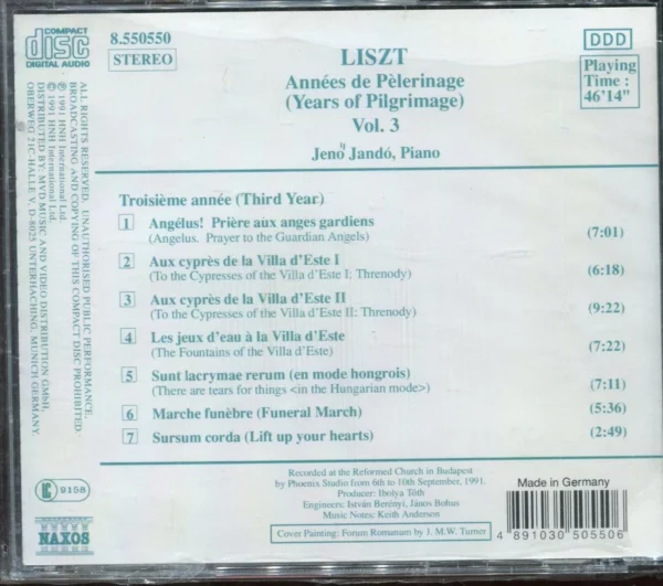 Liszt: Annees De Pelerinage 3 Liszt: AnnAes de PAlerinage Vol.3 1991 CD