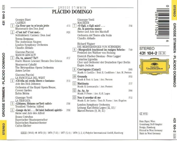 Plácido Domingo Grosse Stimmen Placido Domingo 1972 CD Top-quality