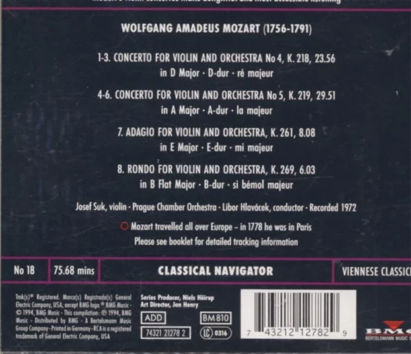 Mozart: Violin Concertos Nos. 4 & 5 Wolfgang Amadeus Mozart 1994 CD Top-quality