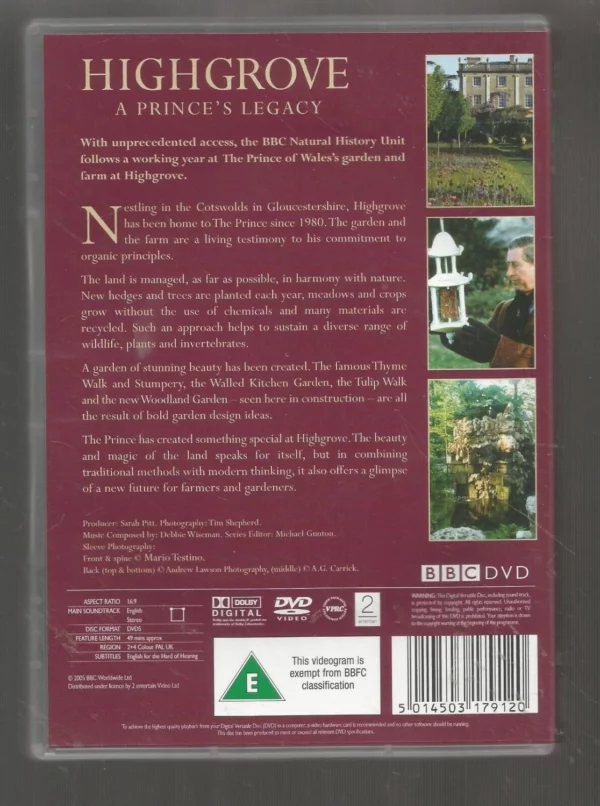 Highgrove: A Prince's Legacy 2005 DVD Top-quality Free UK shipping