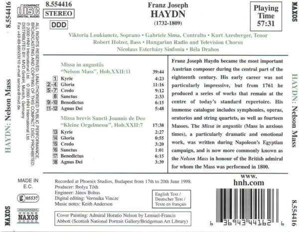 HAYDN: Nelson Mass / Little Organ Mass Béla Drahos 2000 CD Top-quality