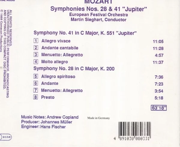 Mozart: Symphonies No 28 & 4 Mozart 1989 CD Top-quality Free UK shipping