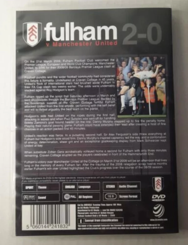 Fulham 2 0 Manchester United 2009 DVD Top-quality Free UK shipping