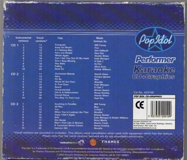 Pop Idol-Performer Karaoke-CD + Graphics vol 1,2&3 Various 2002 CD Top-quality