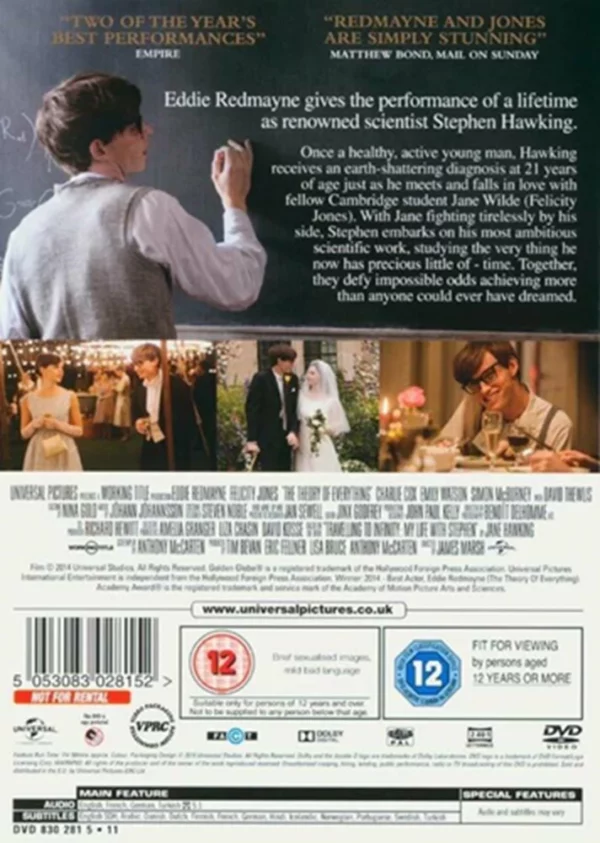 The Theory Of Everything Eddie Redmayne New DVD Top-quality Free UK shipping