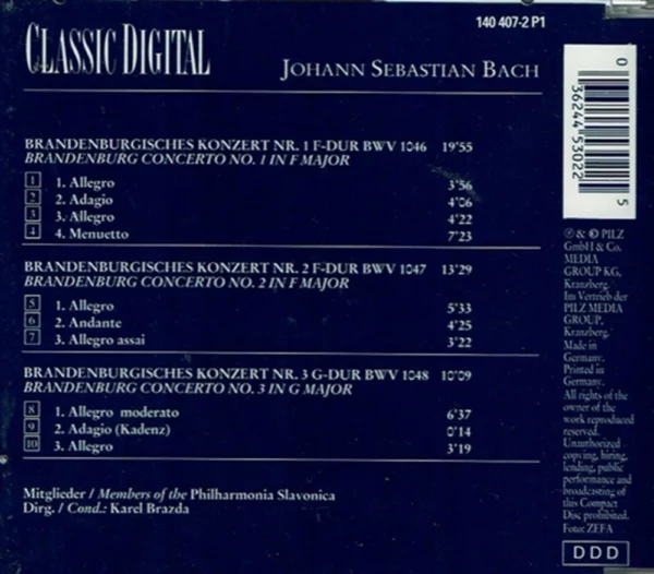 Bach:Brandenburg Concertos 1-3 Johann Sebastian Bach 1988 CD Top-quality