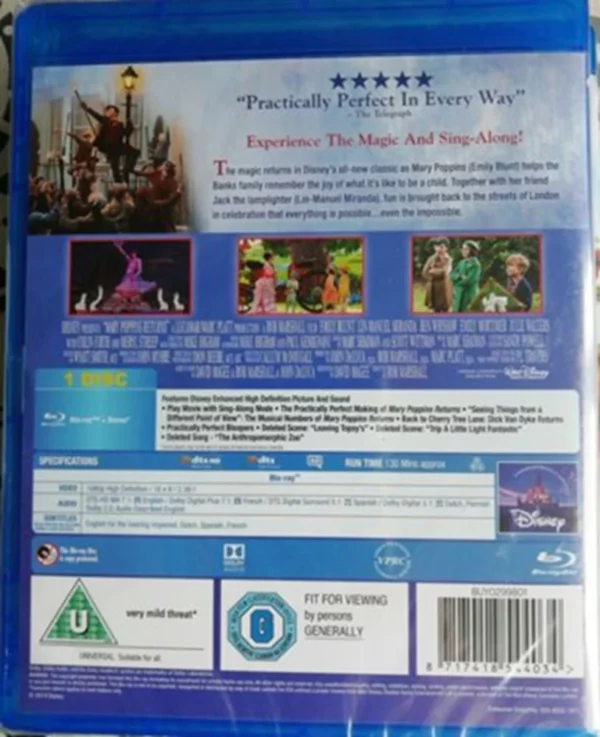 Mary Poppins Returns Emily Blunt 2019 Blu-ray Top-quality Free UK shipping