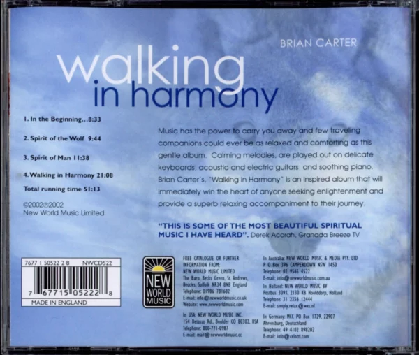 Walking in Harmony Brian Carter 2002 CD Top-quality Free UK shipping