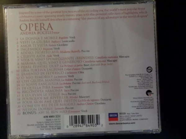 OPERA Andrea Bocelli 2012 CD Top-quality Free UK shipping