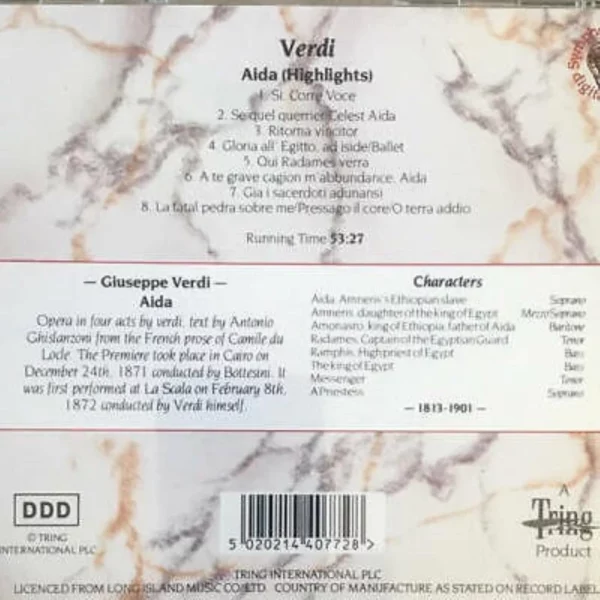 Verdi Aida Highlights Various CD Top-quality Free UK shipping