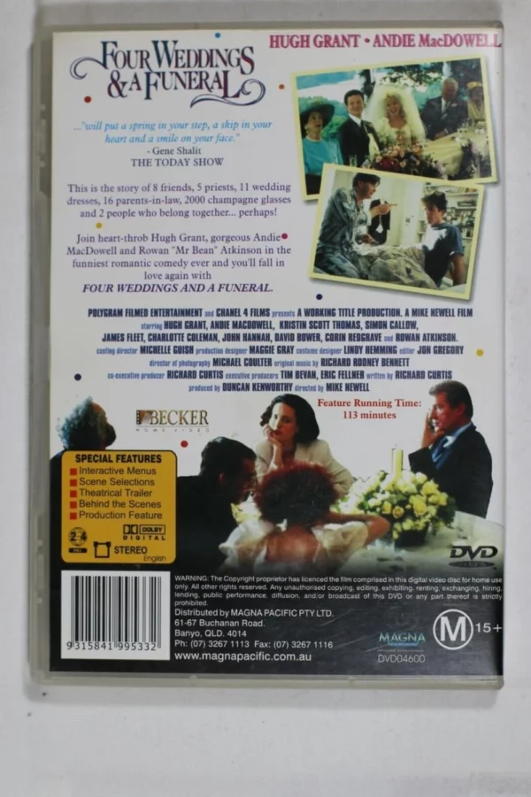 Four Weddings And A Funeral Hugh Grant DVD Top-quality Free UK shipping