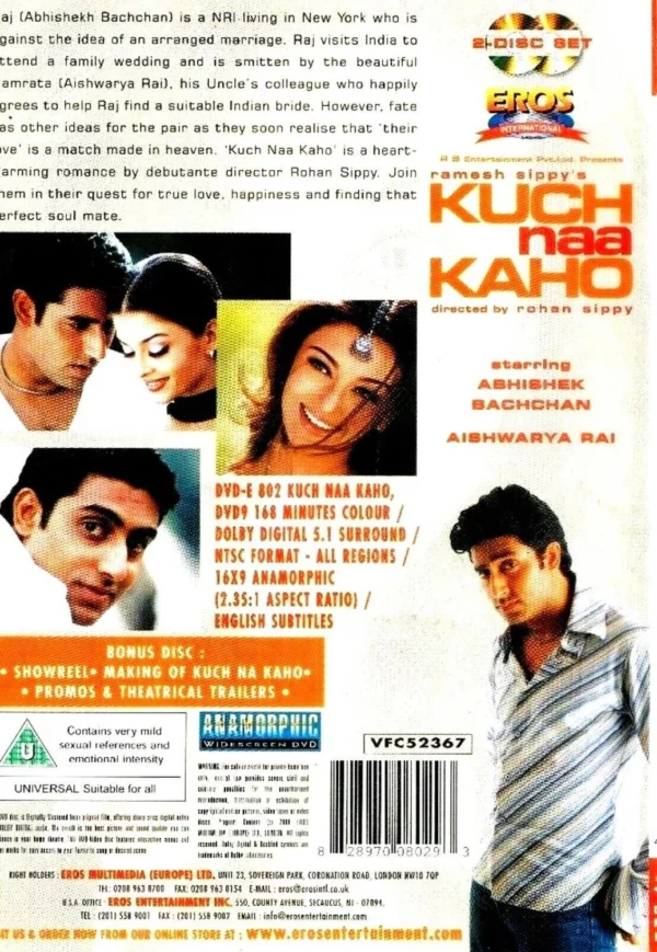 Kuch Naa Kaho Aishwarya Rai Bachchan 2003 DVD Top-quality Free UK shipping