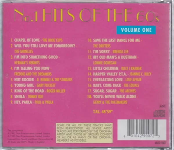 No.1 Hits of the 60's Volume One Various Artists 1995 CD Top-quality