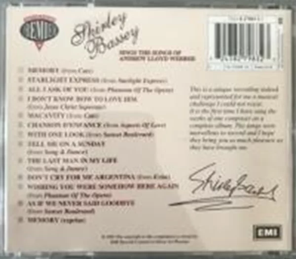 Sings The Songs Of Andrew Lloyd Webber Shirley Bassey 1997 CD Top-quality