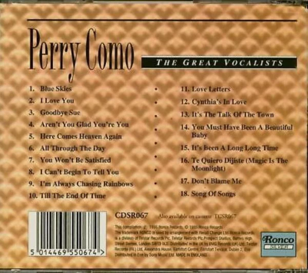 Perry Como - The Great Vocalists Perry Como 1995 CD Top-quality