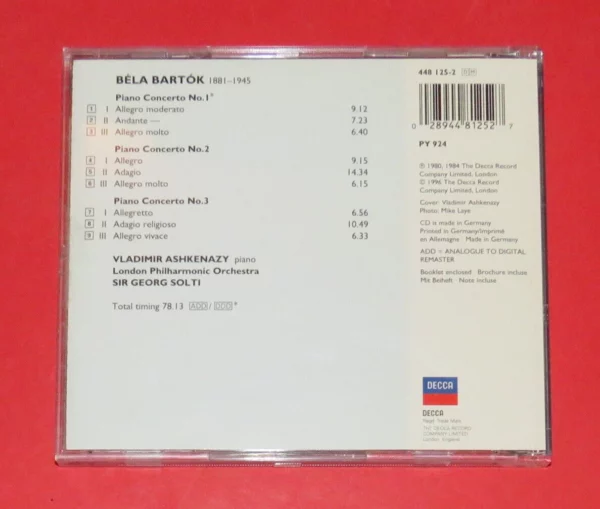 Bartok:Piano Concertos 1-3 Ashkenazy 1996 CD Top-quality Free UK shipping