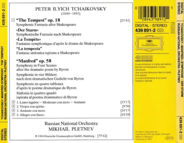 Tchaikovsky/Debussy : Manfred Symphony CD Mikhail Pletnev 1999 CD Top-quality