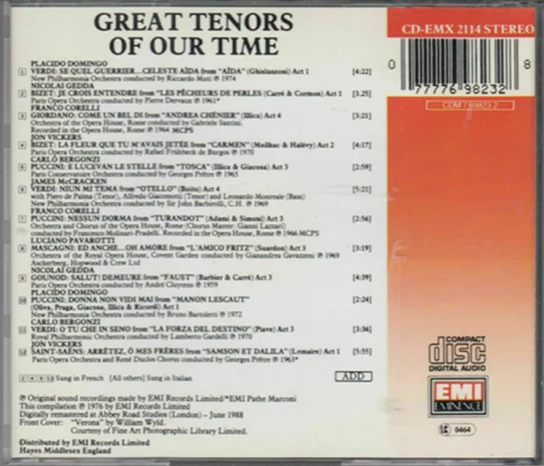 Great Tenors of Our Time Various 1976 CD Top-quality Free UK shipping