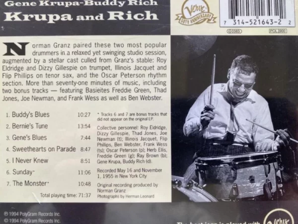 Krupa And Rich Gene Krupa / Buddy Rich 1994 CD Top-quality Free UK shipping