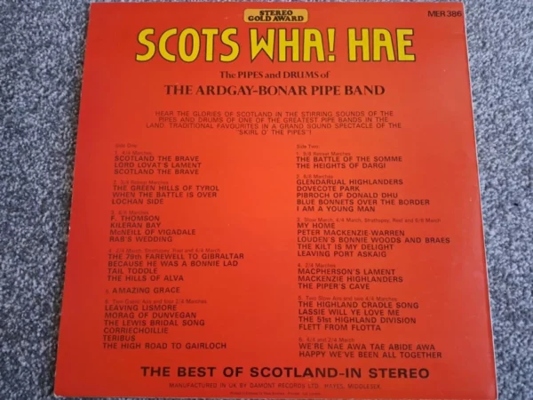 Scots Wha! Hae: Ardgay-Bonar Pipe Band MER 386 Various Records Top-quality