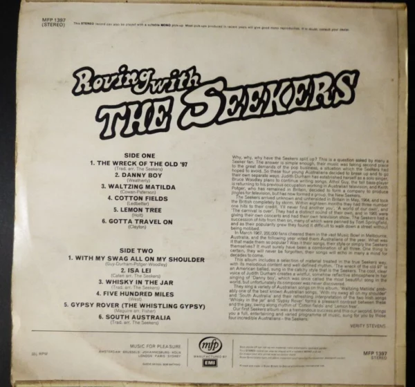 Roving With The Seekers MFP 1397 The Seekers 1964 Records Top-quality