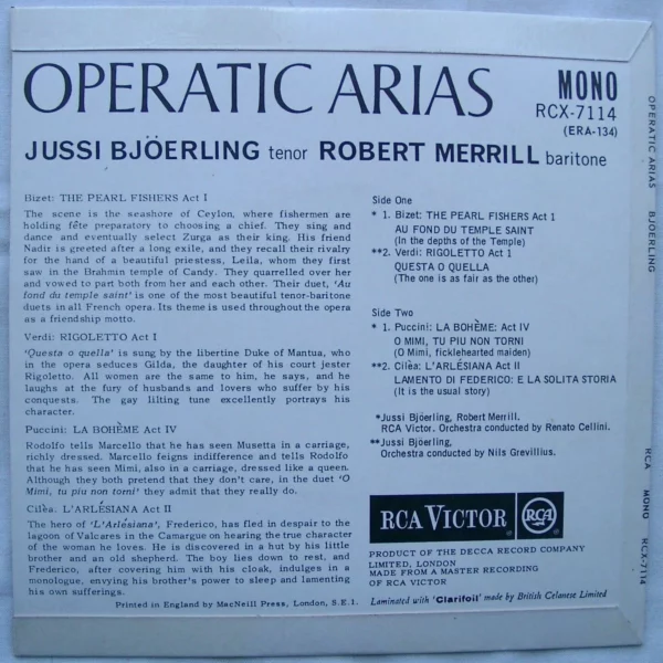 The Pearl Fishers RCX 7114 Jussi Björling Robert Merrill Records Top-quality