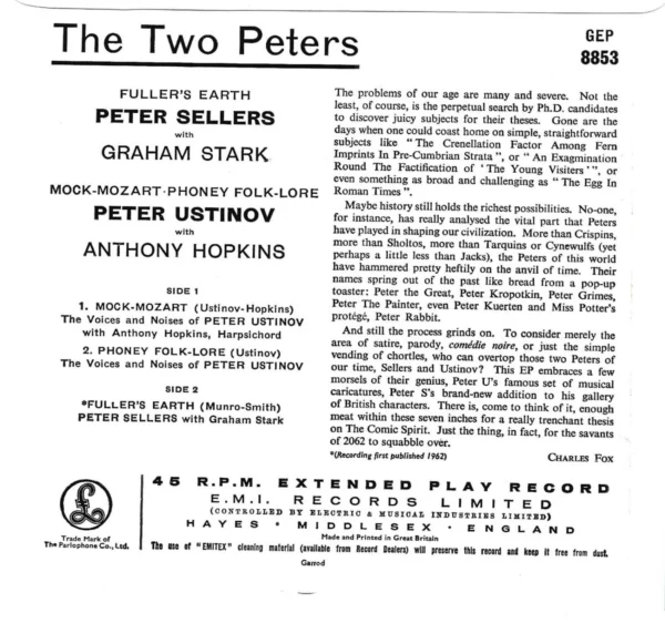 The Two Peters GEP 8853 Peter Sellers & Peter Ustinov 1962 Records Top-quality