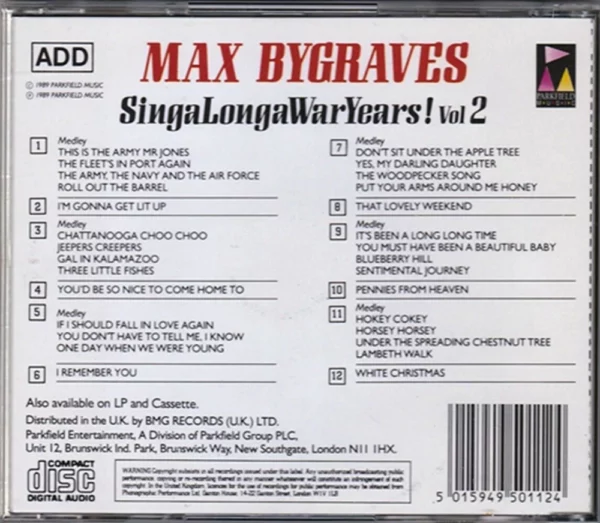 SingaLongaWarYears! Volume 2 Max Bygraves 1989 CD Top-quality Free UK shipping